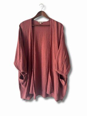 Final Touch Womens Lagenlook Cotton Kimono Cardigan Rust Medium